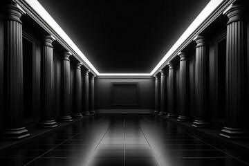 Black corridor background. Ai art. Black interior