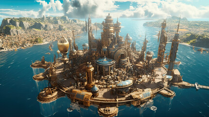 Illustration of a steampunk city - AI generated image.