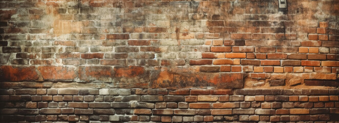 Old brick wall texture with plaster wallpaper, abandoned vintage brick wall. Generative Ai Illustration.
