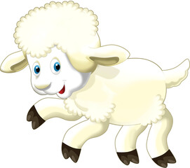 cheerful cartoon scene with funny looking farm sheep smiling illustration for children