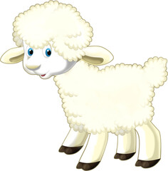 cheerful cartoon scene with funny looking farm sheep smiling illustration for children