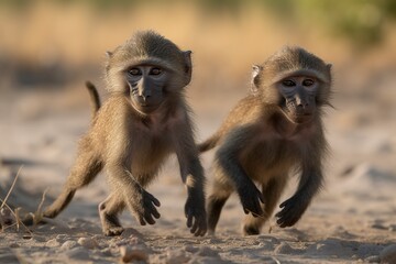 Obraz premium illustration, two baby monkey baboons, ai generative