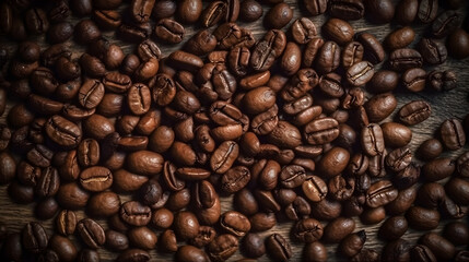 Obraz premium pile of roasted coffee beans in the photo from above ,generative ai