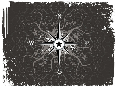 Compass panel in grunge white frame, illustration
