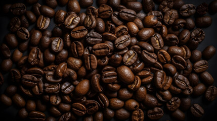 Obraz premium pile of roasted coffee beans in the photo from above ,generative ai