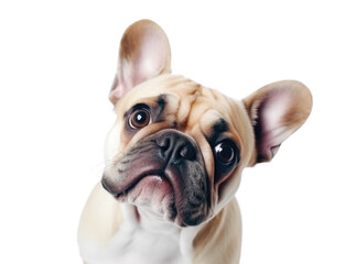Funny Surprised Close-up BullDog with Huge Eyes Portrait. AI generative. Isolated on White Background.