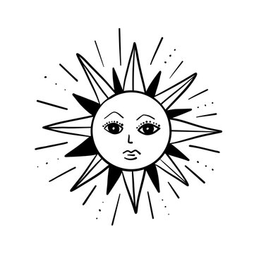 Sun with Face Simple Drawing in Doodle Style