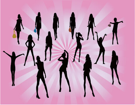 Posing women - silhouette vector illustration