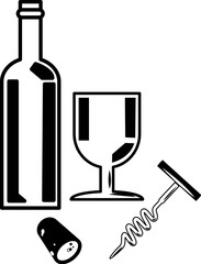 An illustration of a bottle of wine and a wineglass.
