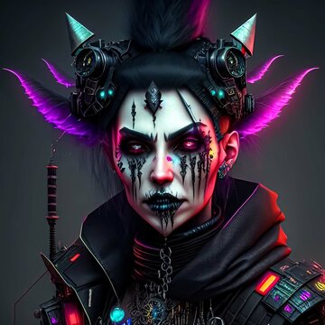 scary cyberpunk witch. Generative AI