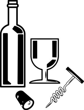 An illustration of a bottle of wine and a wineglass.