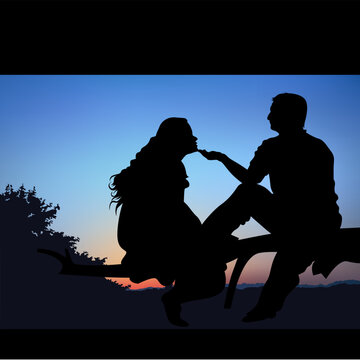 Lovers G - High detailed and coloured vector illustration.  Lovers and romantic scene with sunrise background.