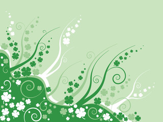 Fototapeta na wymiar clover leaves on abstract green background, st patricks day background