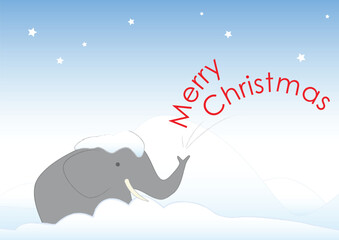 Naklejka premium Mr. Elephant is stuck in the snow. He wishes you a Merry Christmas. He also wishes to be taken in from the cold and given a big drink of egg nog.