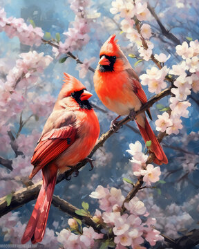 watercolor impressionist painting of cardinals depicting. AI generative