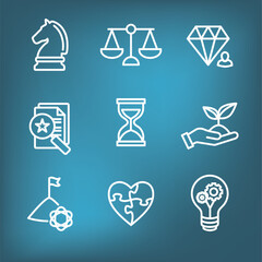Business and Corporate Ethics Showing Company Values Icon Set