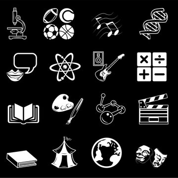a subject category icon set eg. science, maths, language, literature, history, geography, musical, physical education etc