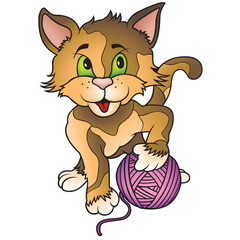 Kitten 01 - Kitten with ball of wool - Highly detailed cartoon animal.