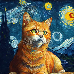 cat starry night background