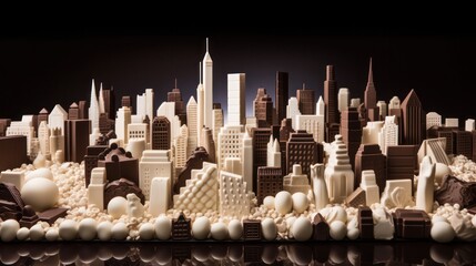 model of the city made of chocolate. the skill of the confectioner.World Chocolate Day. Generative AI