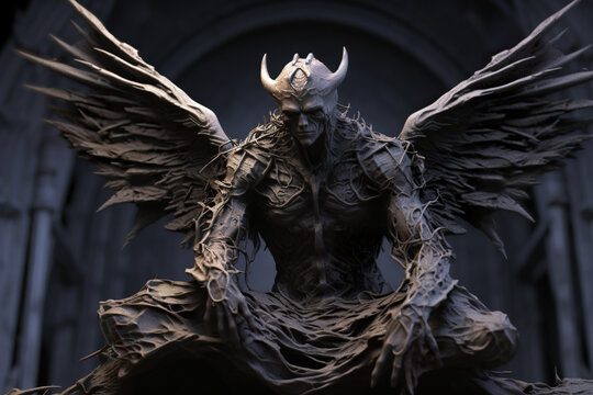 A statue of a demon sitting on top of a building. Generative AI.
