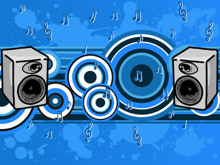 Music Blues - Speakers and music notes (Vector Graphic)