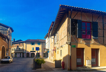Fototapeta na wymiar Streets of Saint-Trivier-de-Courtes located in Ain department, France. Bressan village street.