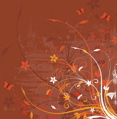 Fototapeta na wymiar Grunge paint flower background with butterfly, element for design, vector illustration