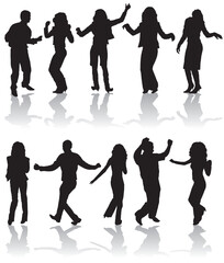 Vector silhouettes dancing man and women, illustration