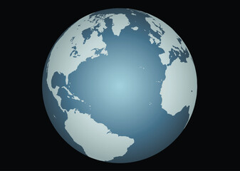 Atlantic Ocean(Vector). Accurate map of the North Atlantic. Mapped onto a globe. Includes many small islands, lakes, etc