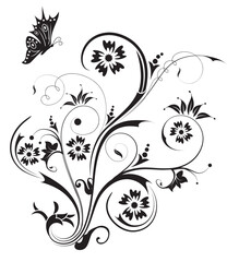 Abstract floral chaos with butterfly, element for design, vector illustration