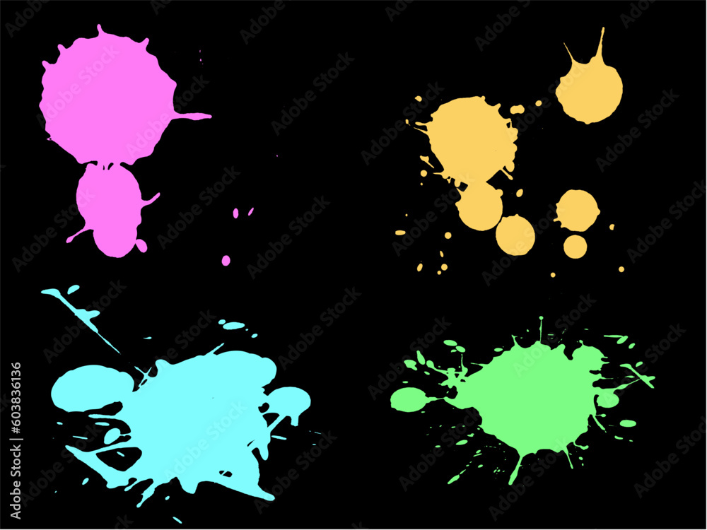 Sticker 4 Hi colour Neon Splats with low Poly Count (Isolated Vectors and on separate layers)  Can be overlayed on other Illustrations or Images.