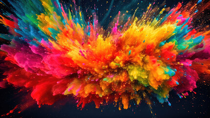 Dynamic multicolored explosions of colors on an isolated black background. Colored abstract background. Generative AI