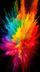 Dynamic multicolored explosions of colors on an isolated black background. Colored abstract background. Generative AI