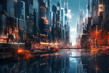 Plakat futuristic city wallpaper, Generative AI