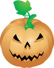 an illustration of a halloween pumpkin with a face sculpted in it