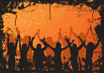 Grunge background with jumping silhouettes, vector illustration