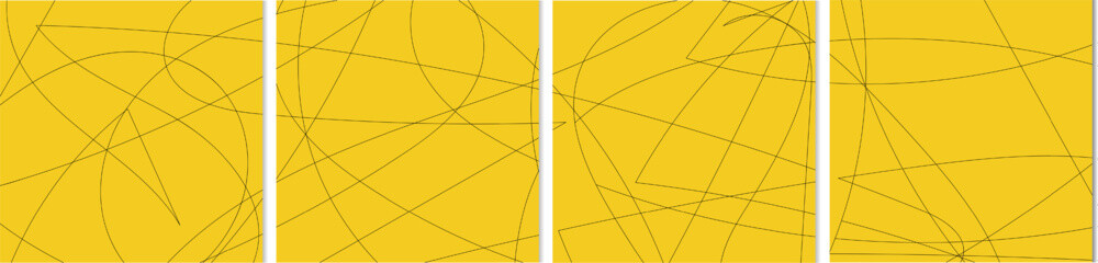 Black lines on the yellow background. Graphic design abstract elements. Vector set of different geometric minimal shapes, lines.