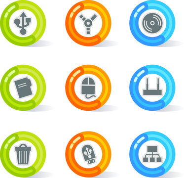 Stylish colorful gel Icons with device symbols; easy edit layered files.