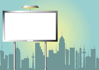 Obraz premium Advertising billboard over city line silhouette by day