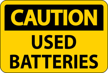 Fototapeta premium Caution Sign Used Batteries On White Background
