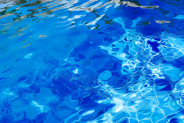 Fototapeta na wymiar Close up of blue water and ripples in a blue pool Pool Underwater view. Generative Ai Illustration.