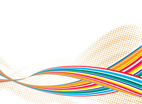 Illustrated rainbow ride with halftone background and plenty of copy space