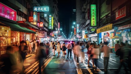 Night Pulse: A Captivating Capture of a Diverse and Energetic City Street teeming with Vibrant People and their Bustling Lives Generative AI