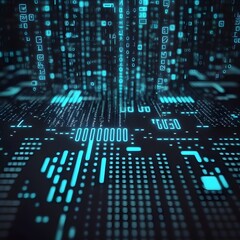 Obraz premium Captivating Binary Code Matrix and Intriguing Geometric Shapes Composition - A Contemporary Digital Artistic Masterpiece Perfect for Online Business Website Graphics Generative AI