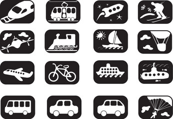 Red and white transportation icon set (twenty)