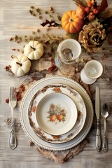 Festive Fall Harvest Banquet: A Captivating Thanksgiving Inspired Table Setting for Joyful Holiday Gatherings. Created with generative AI tools.