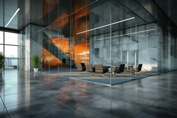 Futuristic modern glass corporate office. AI generated, human enhanced - obrazy, fototapety, plakaty