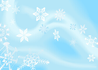 a winter background with snowflakes falling. Shading by blends, no meshes used.
