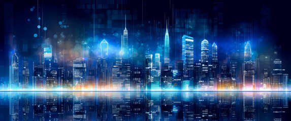 Fototapeta premium Future Olympic city, technology metropolis blue skyline background wallpaper. Generative Ai Illustration. 